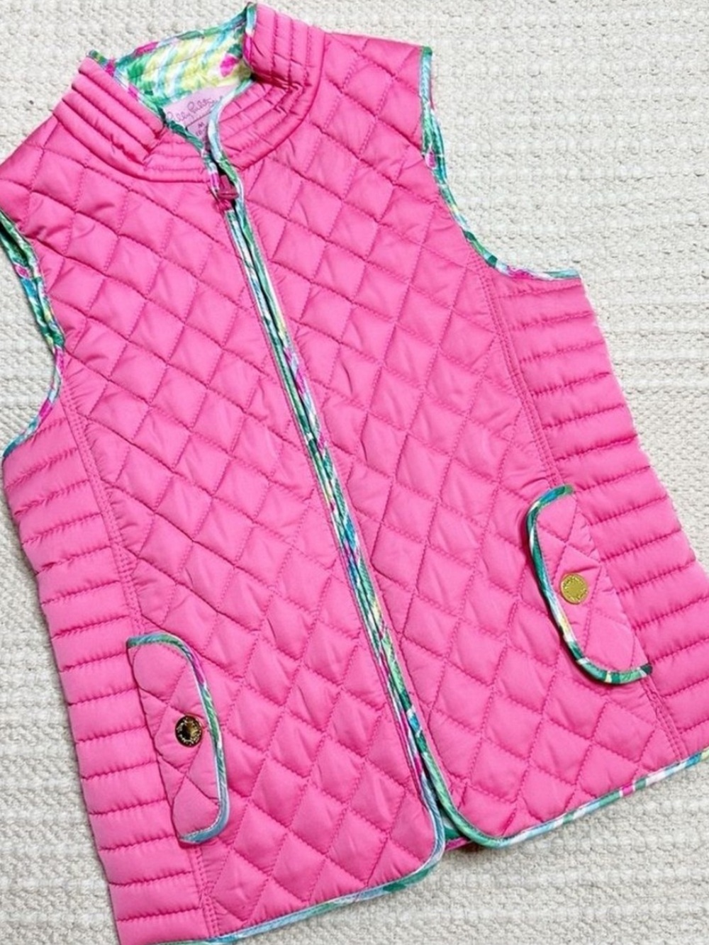 Lilly Pulitzer LILLY PULITZER girls' flamingo pink Lucy quilted vest l 8-10 year